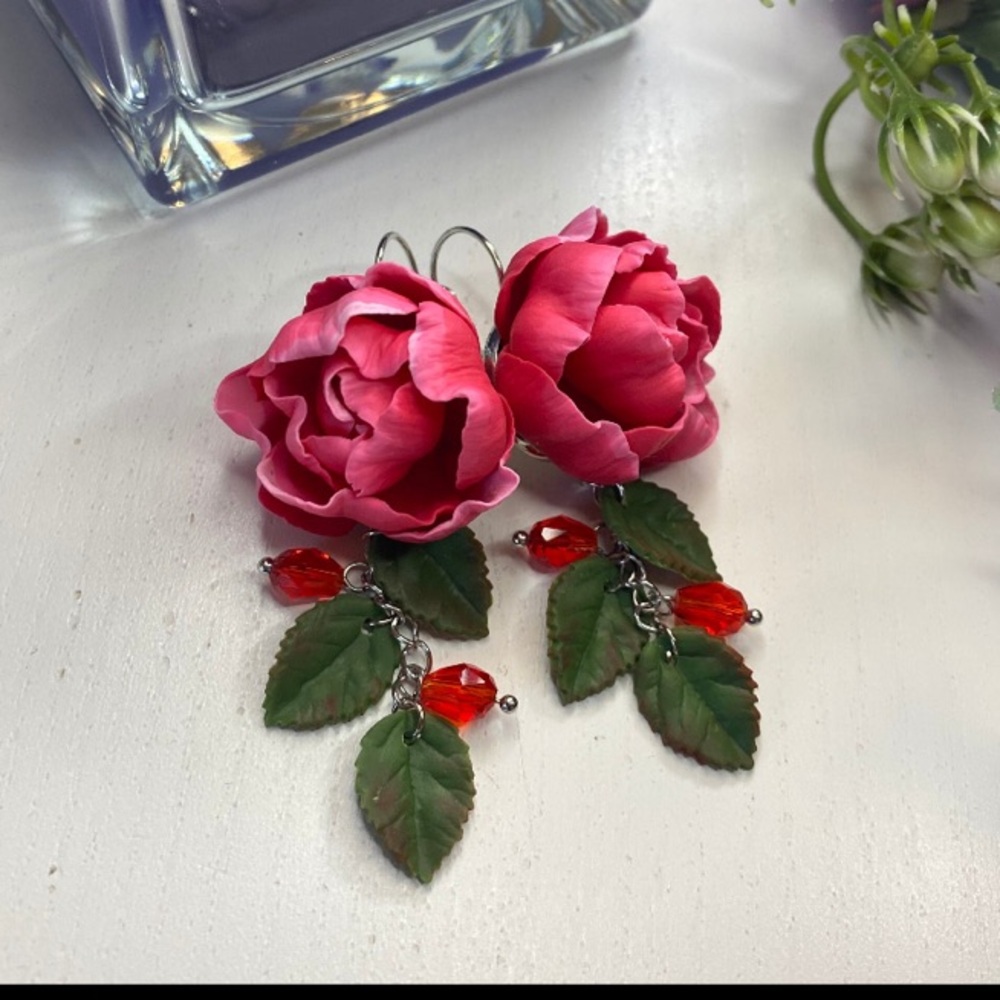 Pink Peony Drop Earrings